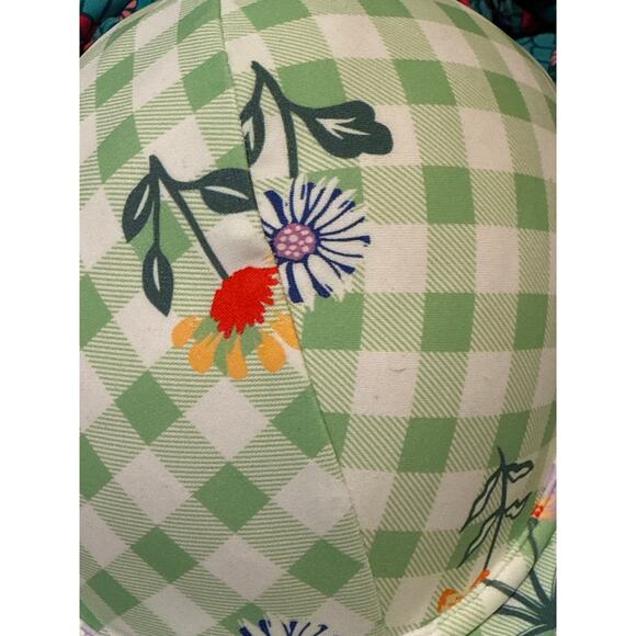 Unique Vintage Retro Green Gingham Floral Push Up UW Swim Bikini Top 1X NWOT - Picture 4 of 4